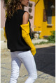 Womens Black-Yellow Off-the-Shoulder Color Block Sweater GK-CCK6143