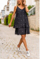 Kadın Siyah Şifon Deri Askılı Çiçek Nakışlı Çift Kat A Kesim Kiloş Elbise Bst3420