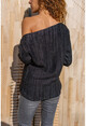 Womens Black Silvery Shoulder Decollete Buttoned Sweater GK-CCK2747
