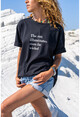 Kadın Siyah Sırt Baskılı Oversize T-Shirt Dv1