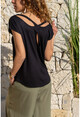 Kadın Siyah Sırtı Çapraz T-Shirt GK-CCK9086