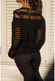 Kadın Siyah Tül Detaylı Bluz GK-CCK6145
