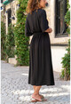 Kadın Siyah V Yaka Beli Büzgülü Salaş Elbise GK-TD411