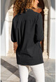 Womens Black Soft Textured Shirt with Side Snaps BST6435