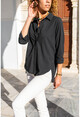 Womens Black Soft Textured Shirt with Side Snaps BST6435