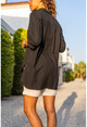 Kadın Siyah Yanı Düğmeli Eteği Püsküllü Gömlek AYN1666