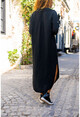 Womens Black Washed Linen Half-Pleated Dress GK-RSD2083