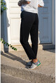 Kadın Siyah Yüksek Bel Cepli Piliseli Duble Paça Pantolon GK-BST3173