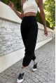 Kadın Siyah Yüksek Bel Paçası Lastikli Düşük Ağlı Salaş Şalvar Pantolon Bst3466