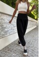 Kadın Siyah Yüksek Bel Paçası Lastikli Düşük Ağlı Salaş Şalvar Pantolon Bst3466