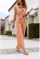 Womens Salmon Half-Pleated Wide Leg Jumpsuit Bst3125