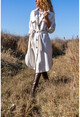 Kadın Taş Kaşe Kendinden Kemerli Çift Cep Düğmeli Ceket Elbise Bst3280