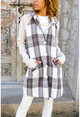 Womens Stone Raglan Sleeve Pocket Buttoned Plaid Garnish Jacket GK-BST3193