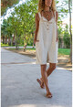 Womens Stone Half-Pleated Pocketed Double Leg Strap Linen Shorts Jumpsuit Rsd3030