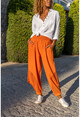 Womens Orange Waist Elastic Waist Buttoned Mesh Linen Shalwar Trousers Rsd3038