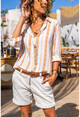 Womens Orange-White Ethnic Striped Soft Textured Loose Shirt AYN1819