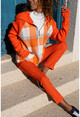 Womens Orange Pocket Hooded Raglan Sleeve Plaid Jacket Cardigan GK-BST3194