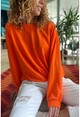 Kadın Turuncu O Yaka İki İplik Salaş Basic Sweatshirt Vl2