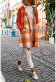 Womens Orange Raglan Sleeve Pocket Buttoned Plaid Garnish Jacket GK-BST3193