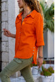 Kadın Turuncu Yıkamalı Keten Yanı Düğmeli Çift Cep Salaş Gömlek Gk-Rsd3013