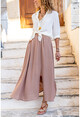 Womens Mink Lined Crepe Oversized Skirt With Front Slit Elastic Waist Pocket BST3223