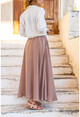 Womens Mink Lined Crepe Oversized Skirt With Front Slit Elastic Waist Pocket BST3223