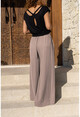 Womens Mink Waist Elastic Pocket Wide Leg Crepe Trousers BST3222