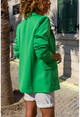 Kadın Yeşil Astarlı Düğmeli Boyfriend Uzun Ceket BST3701