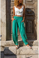 Womens Green Waist Elastic Waist Buttoned Mesh Linen Shalwar Trousers Rsd3038