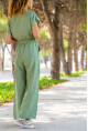 Kadın Yeşil Ceket Yaka Kendinden Kemerli Tulum Bst3405