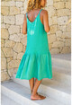 Womens Green Scalloped Halter Skirt Pleated Loose Dress Rsd3036