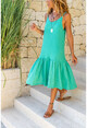 Kadın Yeşil Fisto Askılı Eteği Piliseli Salaş Elbise Rsd3036