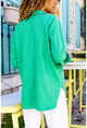 Kadın Yeşil Kaşe Oversize Çift Cep Ceket Gömlek Bst3275