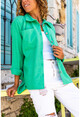 Kadın Yeşil Kaşe Oversize Çift Cep Ceket Gömlek Bst3275