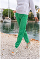 Kadın Yeşil Kendinden Dokulu Cepli Beli Paçası Lastikli Jogger Pantolon Bst3325