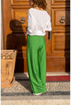 Kadın Yeşil Keten Beli Lastikli Salaş Pantolon Bst2933