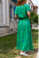 Kadın Yeşil Kruvaze Beli Lastikli Önden Yırtmaçlı Uzun Kiloş Elbise Bst3412