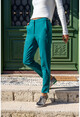 Kadın Zümrüt Yeşili Beli Bant Şeritli Kalem Pantolon GK-ART205