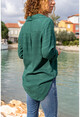 Kadın Zümrüt Yeşili Kendinden Dokulu Salaş Gömlek bst6582