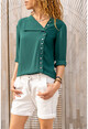 Womens Emerald Green Handkerchief Collar Crepe Shirt Bst6458