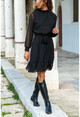 Siyah Eteği Volanlı Astarlı Şifon Elbise Gk-Bstt4006-1820