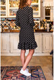 Sıyah Eteği Volanlı Puantiyeli Krep Elbise Gk-Bstt4008-1130