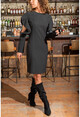 Black Ruffle Detailed Crepe Dress Gk-Bst30K2772