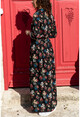 Sıyah-Pembe Desenli Uzun Gömlek Elbise Gk-Bst2126