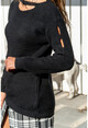 Black Collar And Sleeve Slit Sweater Gk-Bstk1003
