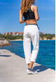 Kadın Beyaz Beli Lastikli Cepli Rahat Kalıp Pantolon BST700-3523