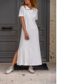 Kadın Beyaz Polo Yaka Yanı Yırtmaçlı Uzun Elbise BST700-3525