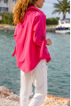 Kadın Fuşya Kolları Apoletli Cepli Poplin Salaş Gömlek BST700-3557