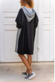 Kadın Gri-Siyah Kapüşonlu Kanguru Cep Çift Renk Salaş Sweat Elbise BST3500