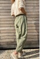 Kadın Haki Beli Lastikli Yıkamalı Keten Görünümlü Pis Dikiş Detaylı Salaş Şalvar Pantolon RSD1196